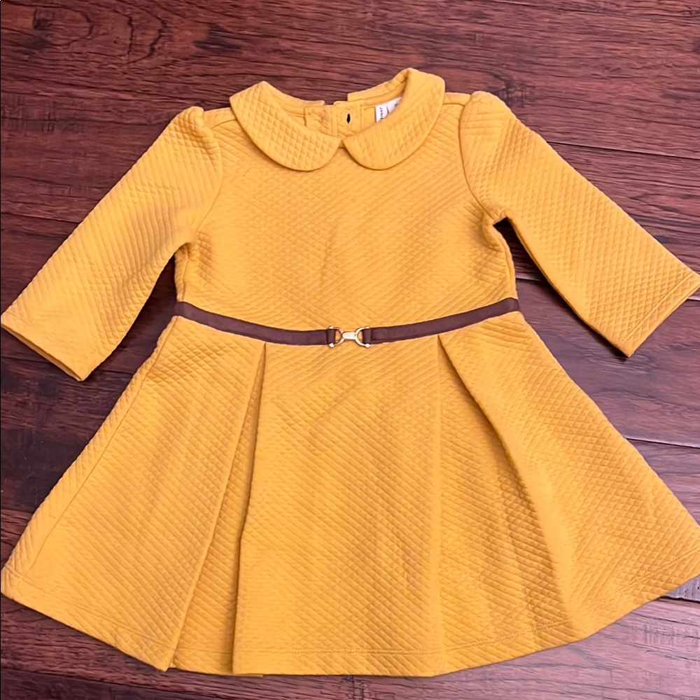 Yellow Quilted Kids Dress with Belt